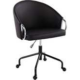 Claire Office Task Chair in Black Metal & Black Leatherette with Silver Metal Accents